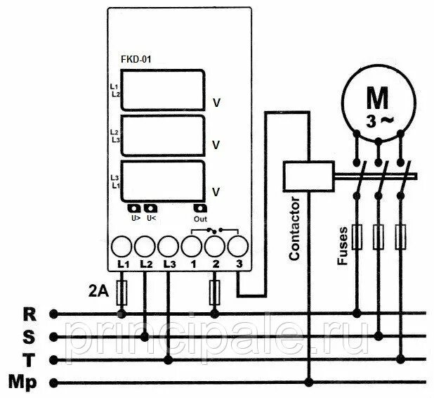 Реле защиты двигателя 3 фазы схема подключения Подключение реле контроля фаз в ЩР и ЩАО