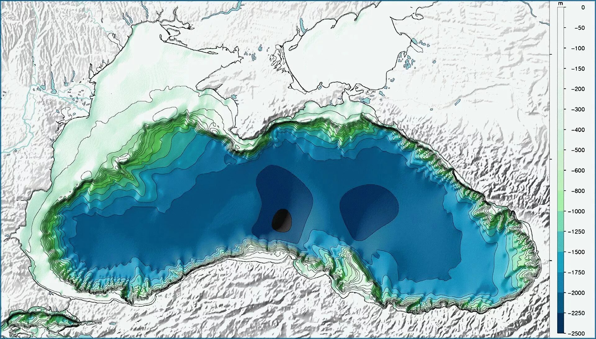 Рельеф черного моря без воды фото Глубина Черного моря - Морское дно от поверхности находится в 2250 м.