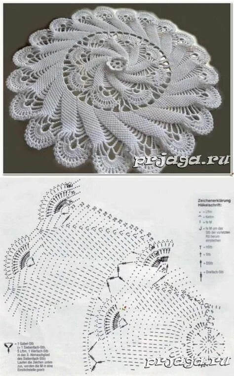Рельефная салфетка крючком схема Салфетка крючком "Круговорот", схема // Людмила Рожина Схемы вязаных крючком сал