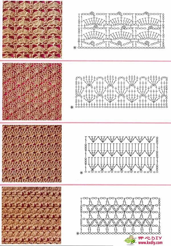 Рельефное вязание крючком схемы Puntos I Crochet stitches, Crochet stitches patterns, Crochet stitches chart