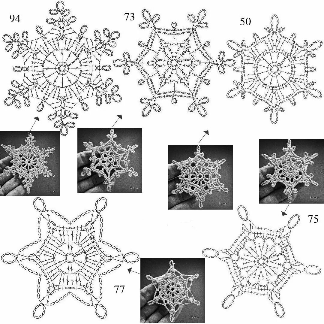 Рельефные снежинки крючком схемы с описанием Россыпь снежинок крючком и ангел спицами Кружева и картины Дзен