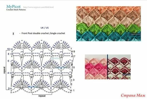 Рельефные узоры крючком со схемами для пледа Узоры крючком от MyPicot +ссылка на МК. (дополняю) Модели стежков, Основы вязани