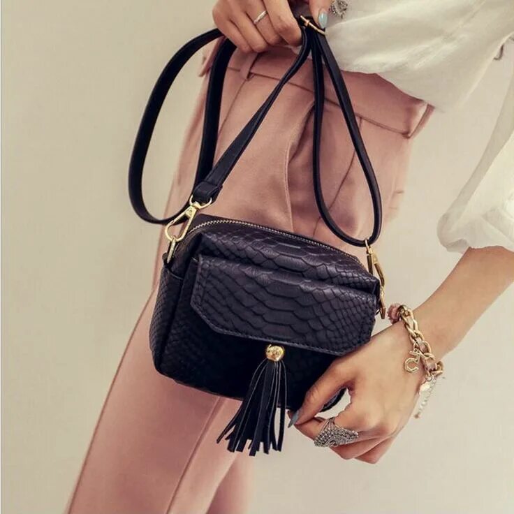 Ремень сумочка женская Free Shipping Alligator Crocodile Leather Mini Flap Women Fringed Crossbody Bag 