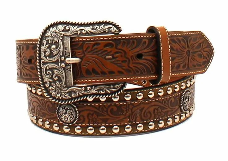 Ремень в ковбойском стиле женский Details about Ariat Western Mens Belt Leather Embossed Studded Floral Brown A102