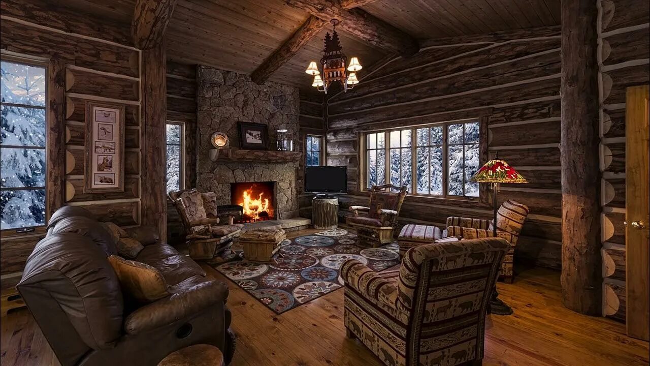 Ремонт деревянного дома внутри фото Cozy Ambience in a Winter House - Cabin and Fireplace sounds - YouTube