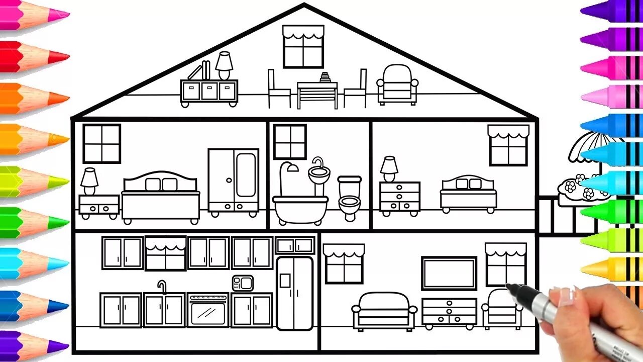 Ремонт дома схема How to Draw a Doll House Doll House Coloring Pages Learn to Draw a Doll House an