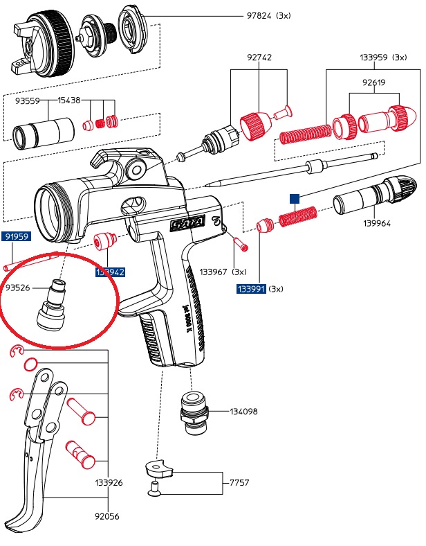 Ремонт краскопульта своими 93526 Штуцер для подключения шланга подачи материала для SATAjet 3000 K, jet K3 