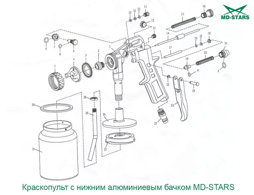 Ремонт краскопульта своими Краскораспылитель с нижним алюминиевым бачком 750 мл