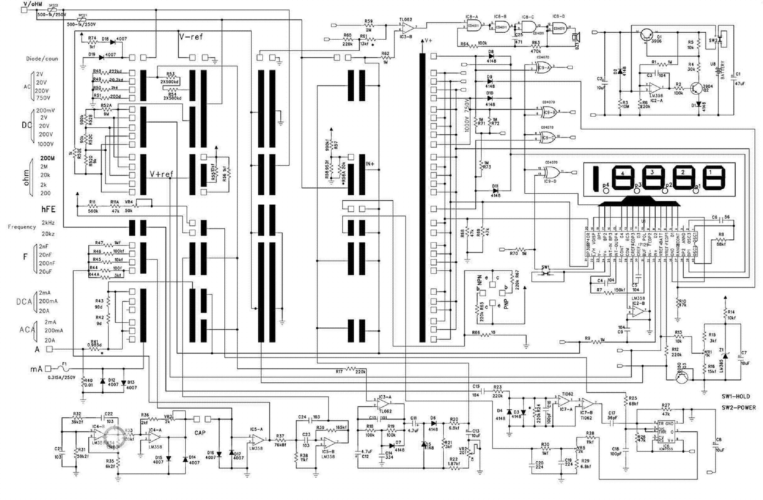 Ремонт мультиметров своими руками схемы MULTIMETER UT39E SCH Service Manual download, schematics, eeprom, repair info fo