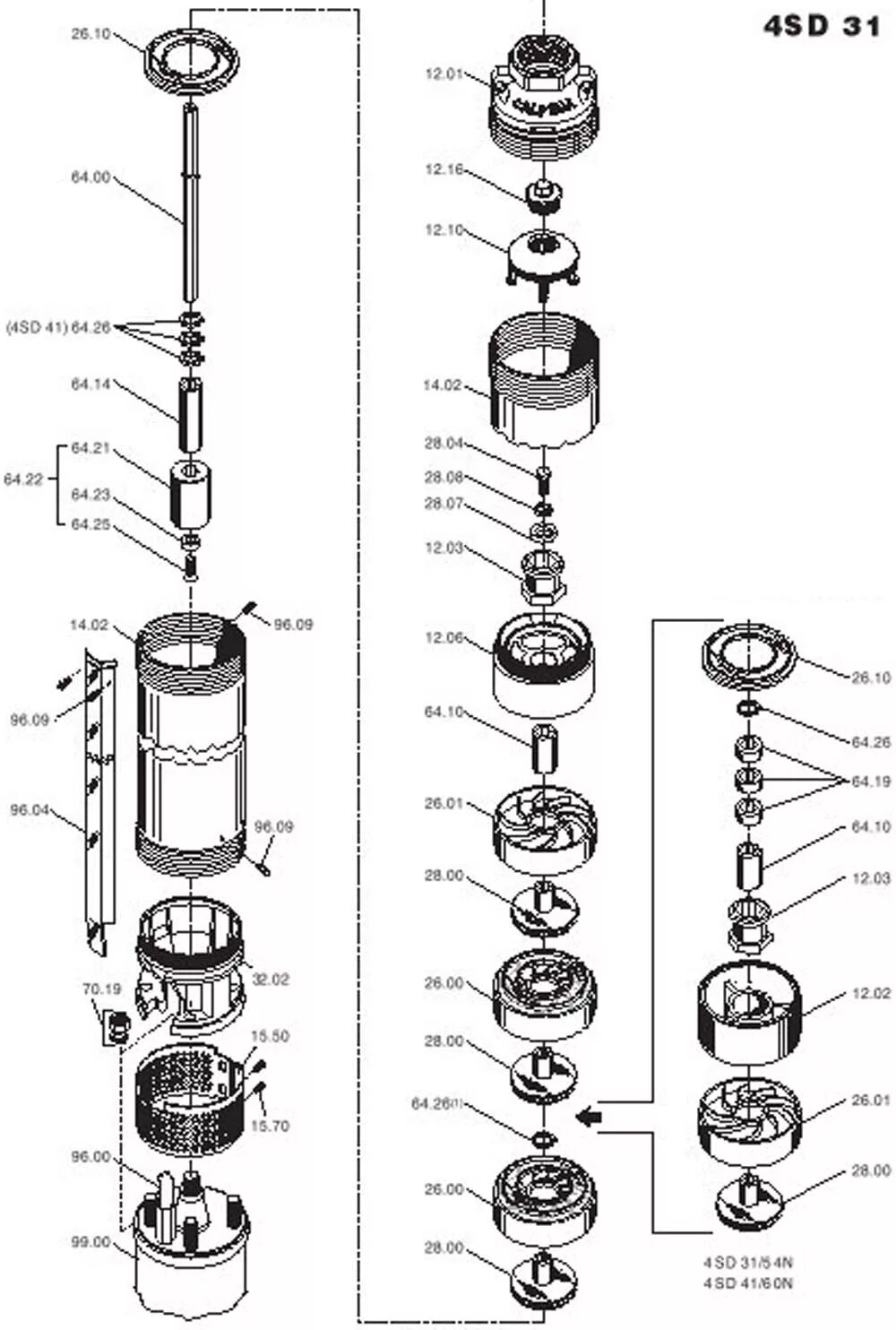 Ремонт насоса вихрь своими руками Деталировка -Скважинные насосы -Calpeda SD