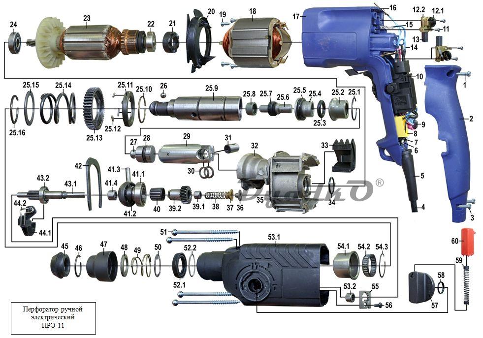Ремонт перфоратора макита своими руками Схема (деталировка) перфораторы ДИОЛД ПРЭ-11 / ПРЭ-11М. Подбор по модели, низкие