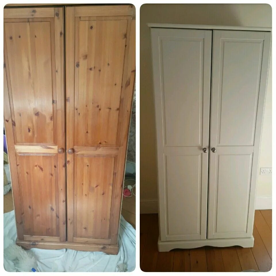 Ремонт шкафа своими руками Before and after upcycled pine wardrobe. Rust Oleum Satin Furniture paint in sho