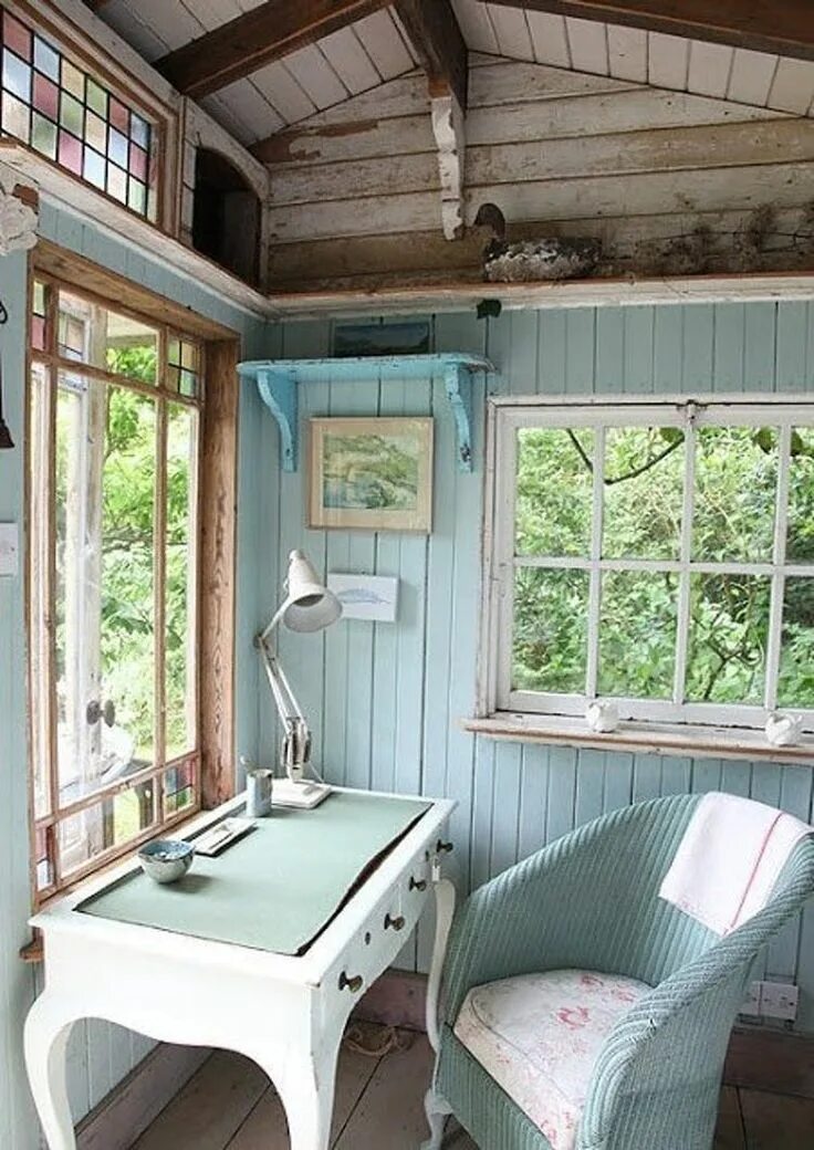 Ремонт старой дачи своими руками Retro-drøm Home office design, Shed interior, She shed interior