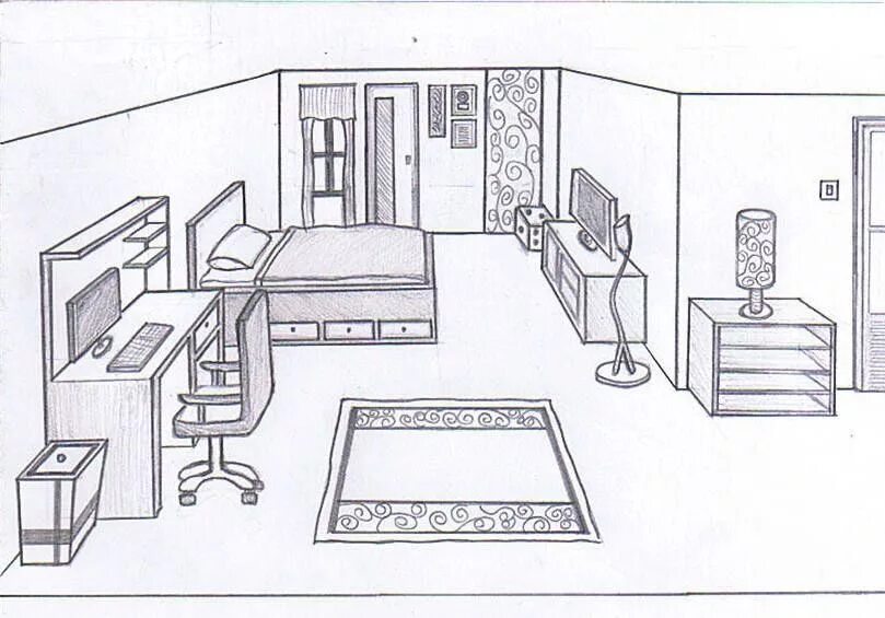 Ремонт своей комнаты Interior design sketches, Bedroom drawing, Interior design sketch