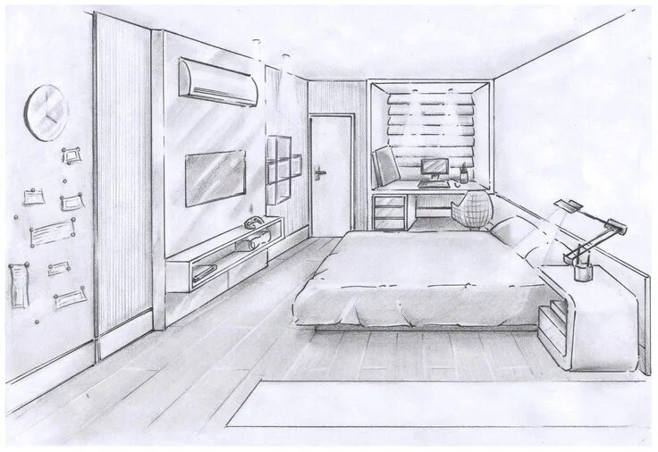 Ремонт своей комнаты CROQUI DORMITÓRIO ADOLESCENTE. Desenho de arquitetura interior, Esboço interior,