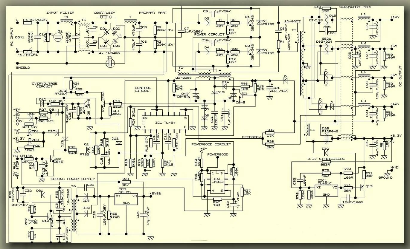 Ремонт своими руками принципиальная схема ATX БЛОК ПИТАНИЯ - СХЕМА Радиолюбитель, Принципиальная схема, Схемотехника