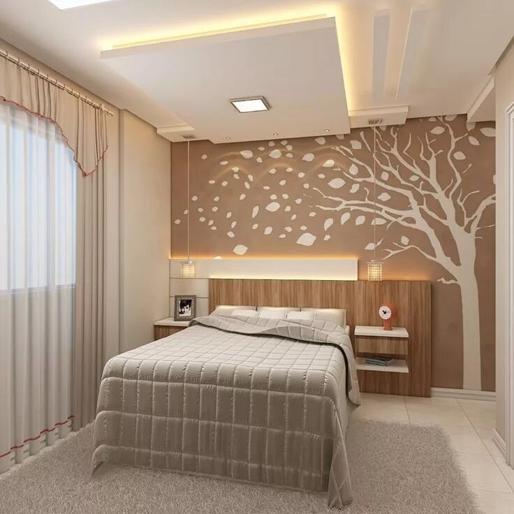 Ремонт в спальне дешево и красиво фото Cabeceira assimétrica 2 Bedroom false ceiling design, Ceiling design living room