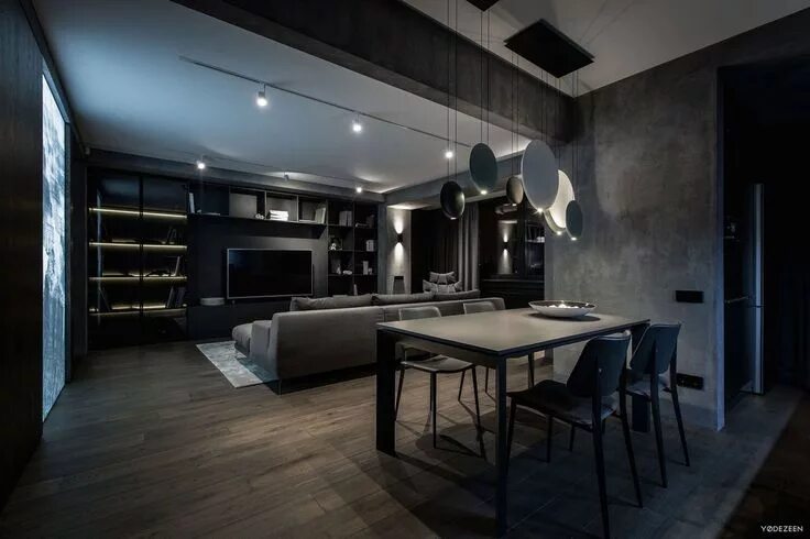 Ремонт в темных тонах фото Темный интерьер квартиры в Киеве от Yodezeen Dark interiors, House interior, Apa