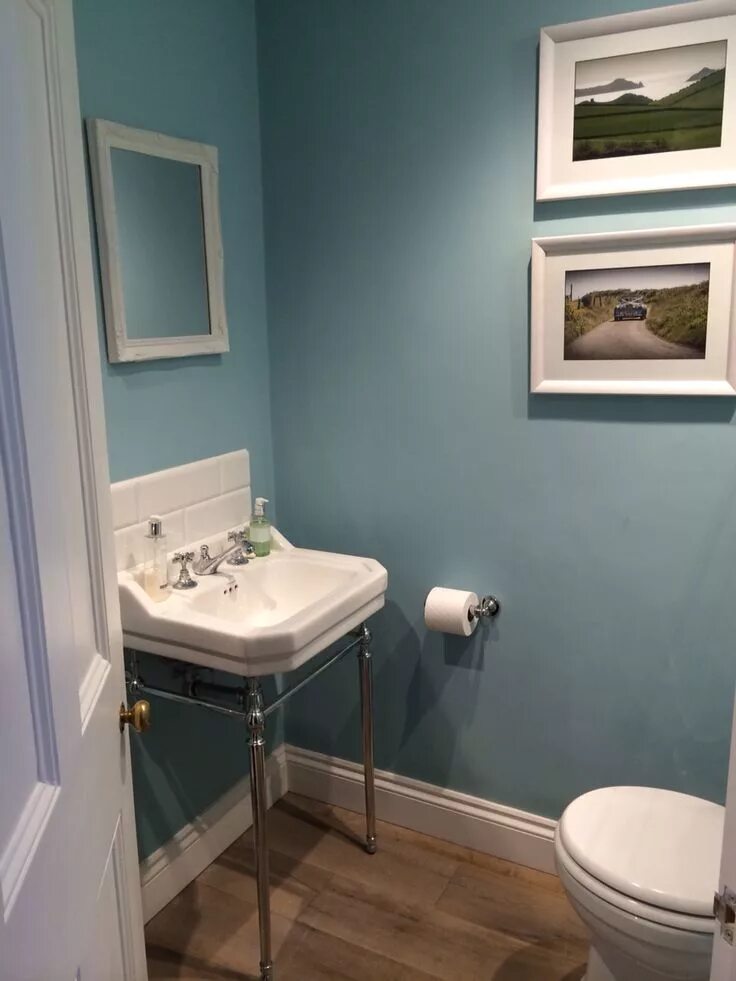 Ремонт ванной краской фото Stunning Blue Farrow and Ball in Cloakroom