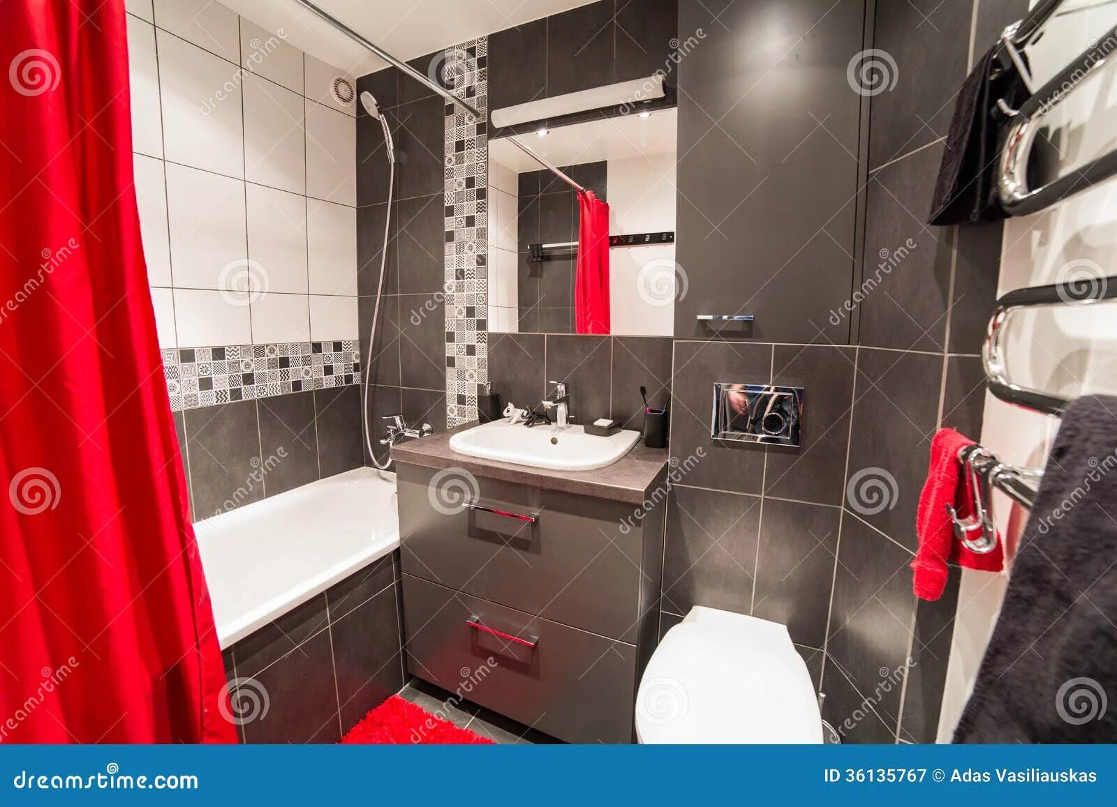 Ремонт ванной совмещенной с туалетом фото дизайн Modern Bathroom with Sink and Wc Stock Image - Image of indoor, curtain: 3613576