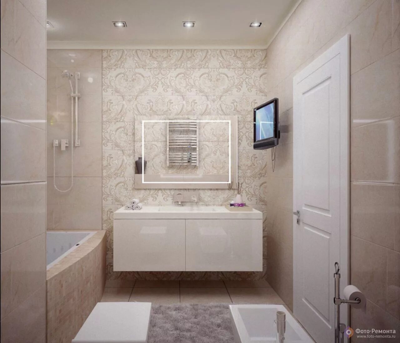 Ремонт ванны в светлых тонах фото Pin on Bagno interno House bathroom, Corner bathtub, House