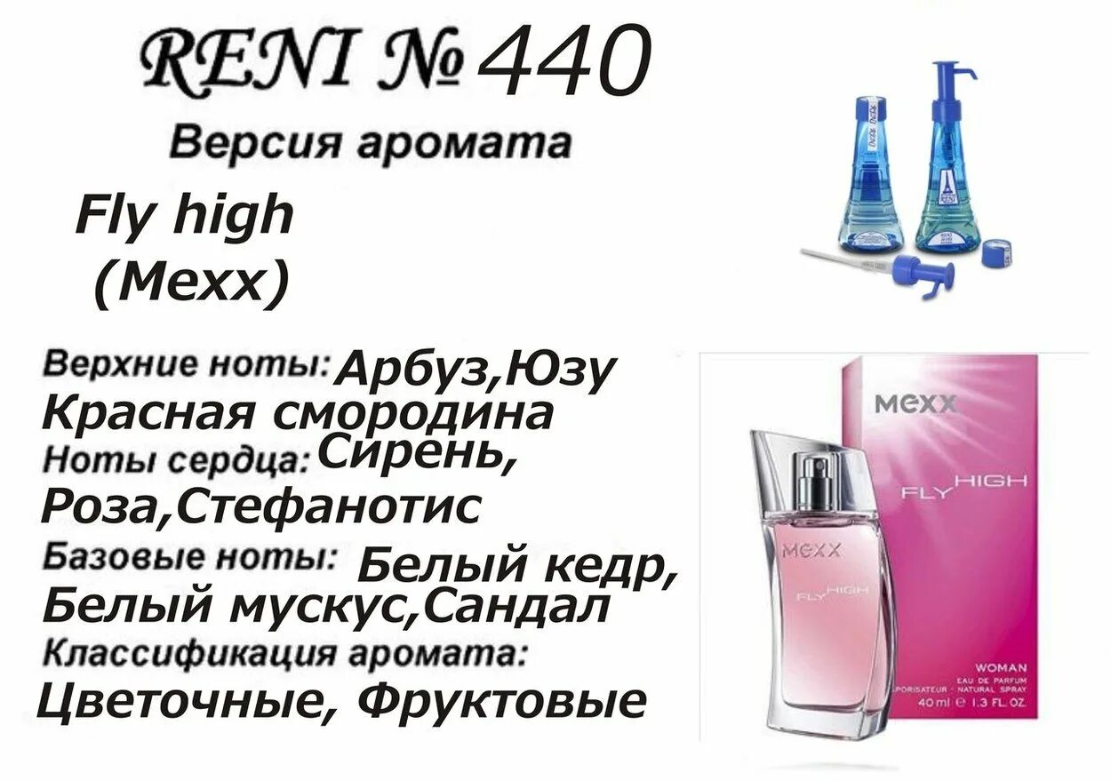 Рени каталог женских духов фото Reni 440 - Fly High (Mexx)