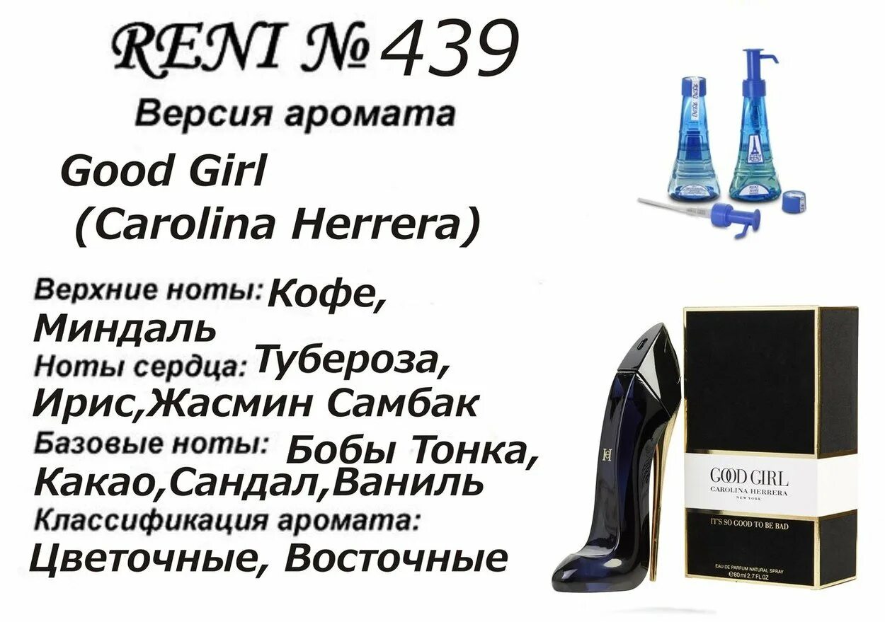 Рени каталог женских духов фото Reni 439 - Good Girl (Carolina Herrera)