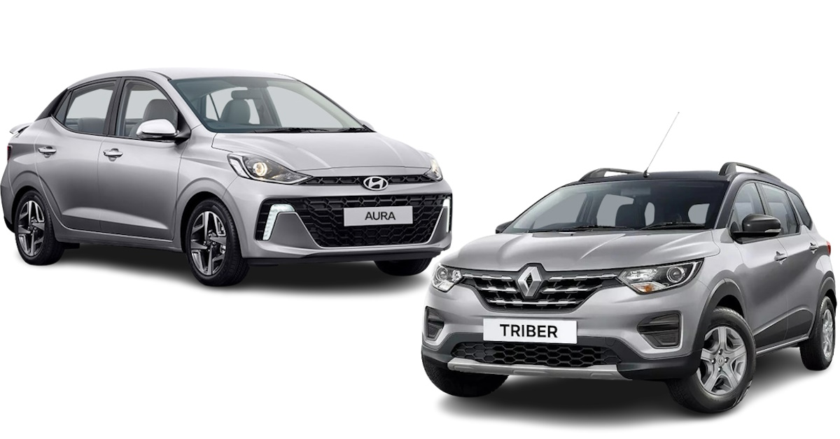 Рено аура фото Renault Triber vs Hyundai Aura: Comparing Their Entry-level Variants Priced Rs 6