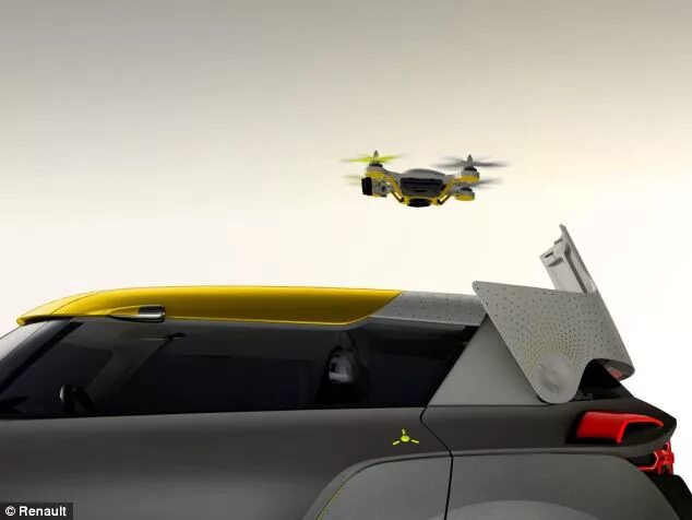 Рено коптер фото Renault Kwid concept car with traffic spotting quadcopter built into roof