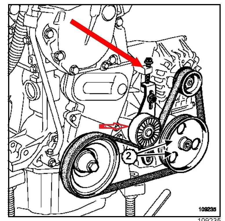 Рено лагуна 2 схема установки ремня генератора Ремень генератора в обход компрессора кондиционера на рено логан - 83 фото