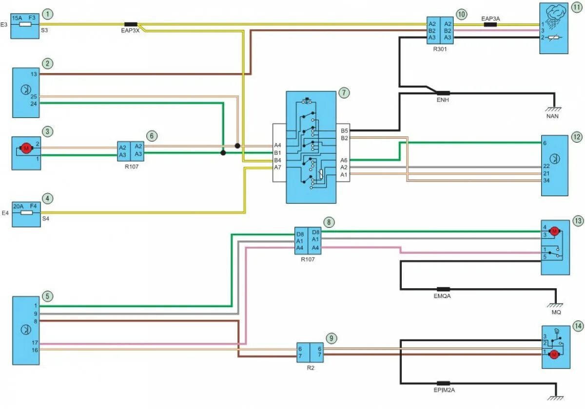 Рено симбол электросхема Windshield Wiper and Washer Wiring Diagram (Renault Symbol 2, 2008-2013, petrol)