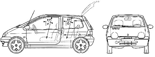 Рено твинго 1 схема электрическая 2005 Renault Twingo Hatchback blueprints free - Outlines