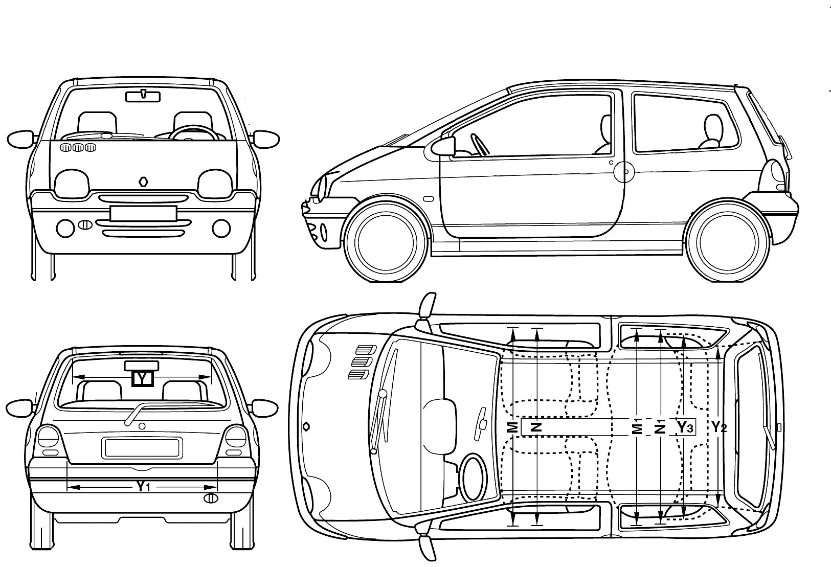 Рено твинго 1 схема электрическая 2006 Renault Twingo Hatchback blueprints free - Outlines