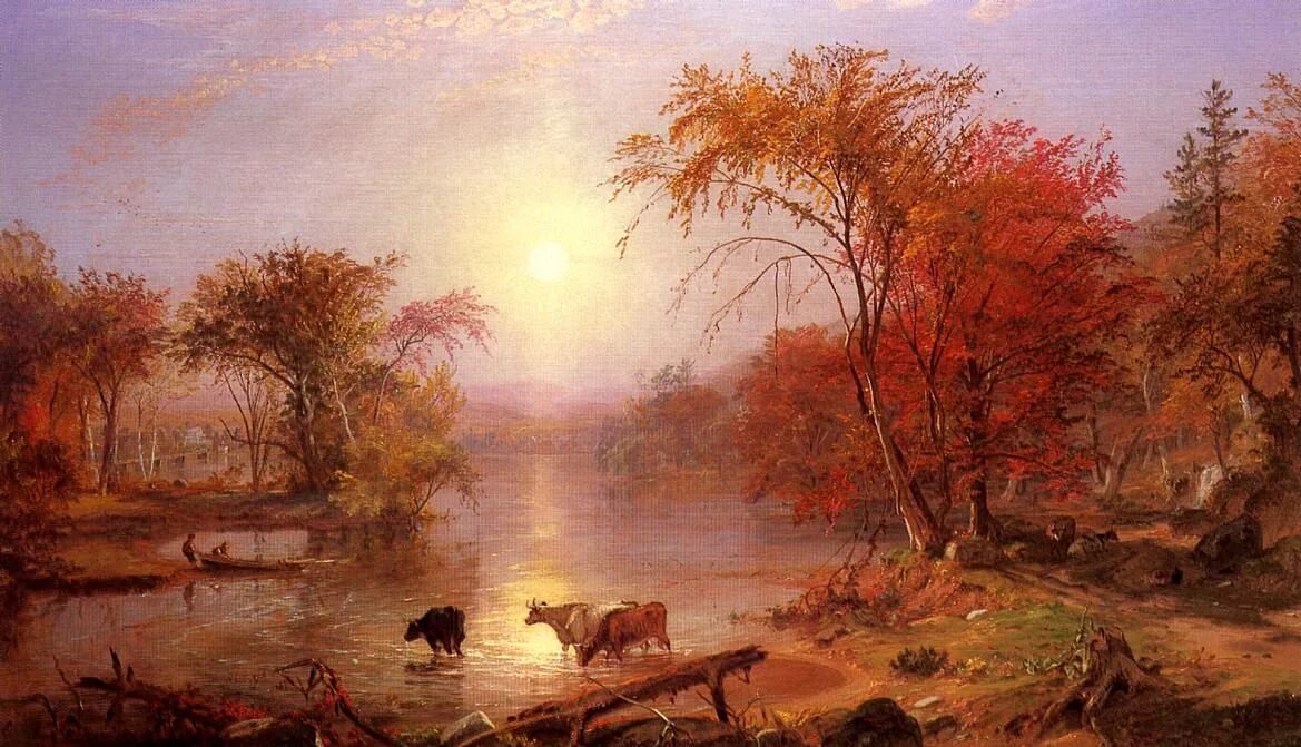 Репродукции картин известных художников фото высокого разрешения Indian Summer Hudson River 1861. Albert bierstadt paintings, Oil painting landsc