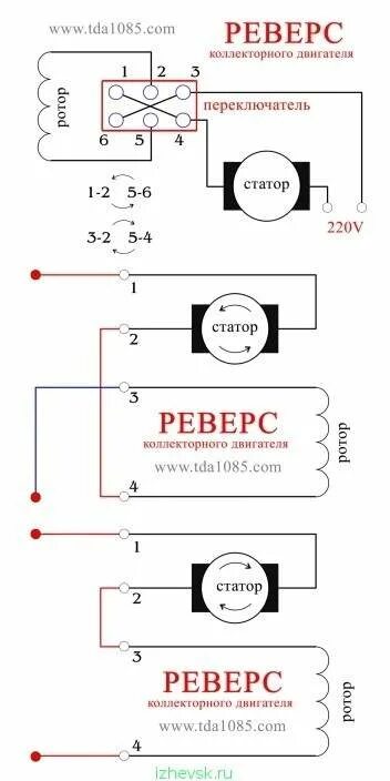 Реверс двигателя стиральной машины схема подключения Реверс электродвигателя - полное описание функций реверсирования и другое