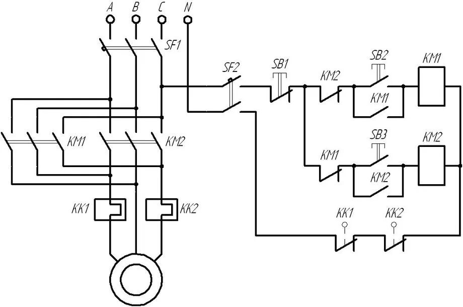 Реверс электрическая принципиальная схема Запуск асинхронных электродвигателей