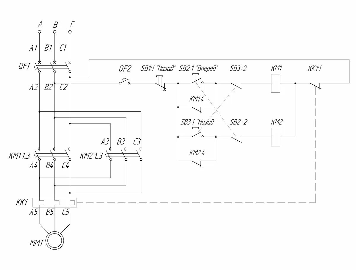 Реверсивное подключение асинхронного двигателя схема Реверсивная схема запуска асинхронного электродвигателя Электричество и Я Дзен