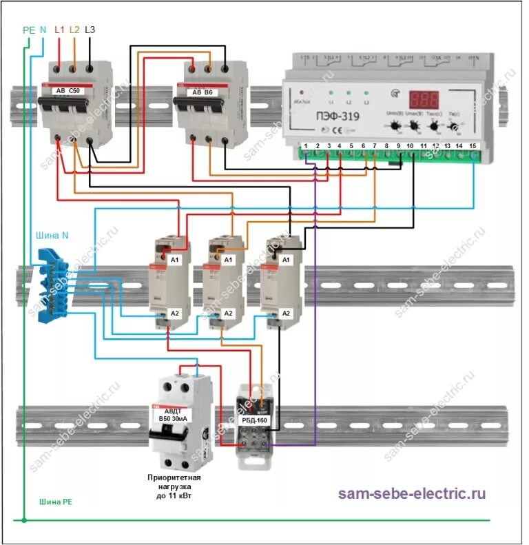 Реверсивный переключатель 3 х фазный схема подключения Электронный переключатель фаз ПЭФ-319 - для чего он нужен, схема подключения, пр