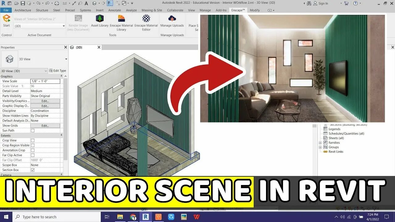 Ревит дизайн интерьера Interior Scene in Revit Tutorial - 3D Modeling Workflow Tutorial Revit + Enscape