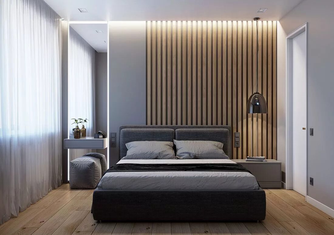 Рейка в интерьере спальни фото Scandinavian hygge - AZARI ARCHITECTS Bedroom bed design, Master bedroom interio