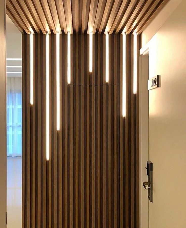 Рейки деревянные для декора фото Painéis ripados com iluminação Interior wall design, House interior, Interior de