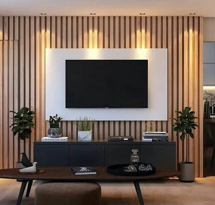 Рейки на стену под телевизор в интерьере Pin by Aurimas Hwez on INTERIOR Living room tv wall, Living room tv, Living room