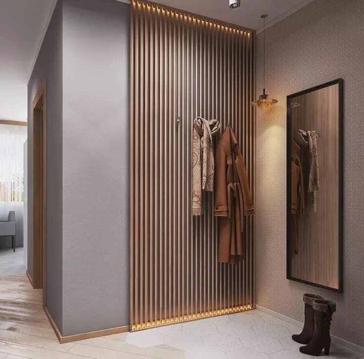 Рейки на стену в интерьере прихожей Modern Entrance Design Inspiration