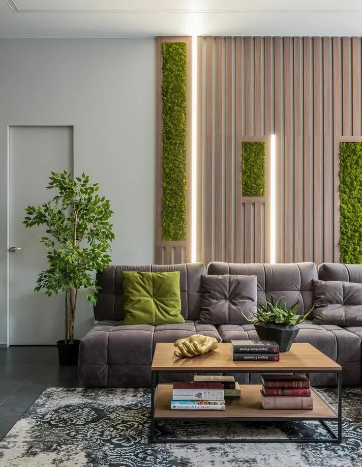 Рейки с мхом в интерьере на стене Fabulous! Moss wall art can change the look of a room - Forest Homes Living room