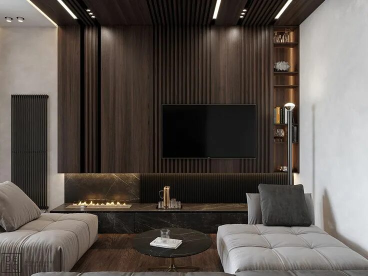 Рейки в дизайне гостиной фото Luxurious Interior With Wood Slat Walls Interior wall design, Living room interi