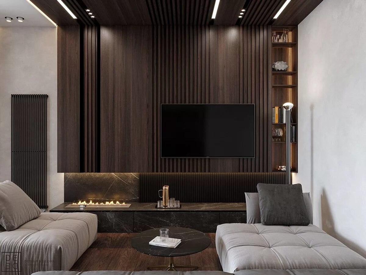 Рейки в интерьере гостиной фото Luxurious Interior With Wood Slat Walls Interior wall design, Living room interi