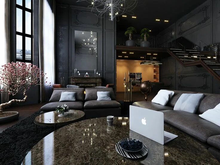 Рейтинг лучших дизайнеров интерьера Black Interior on Behance Black interior design, House interior design living ro