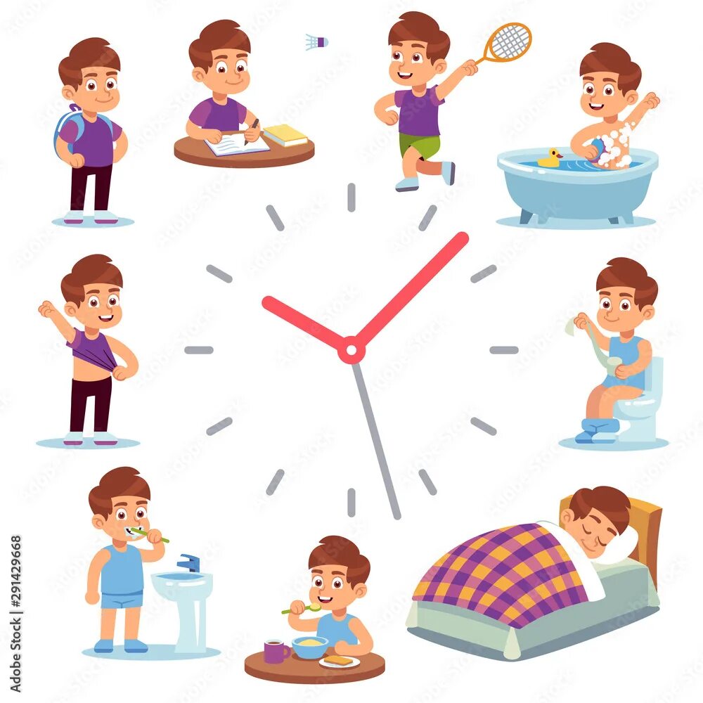 Режим дня фото Daily routine clocks. Daily routine clocks. Schedule of happy boy life from morn