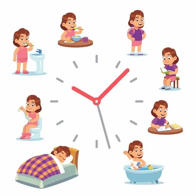 Режим дня фото Premium Vector Daily clock for girl illustration Habitos saludables para niños, 