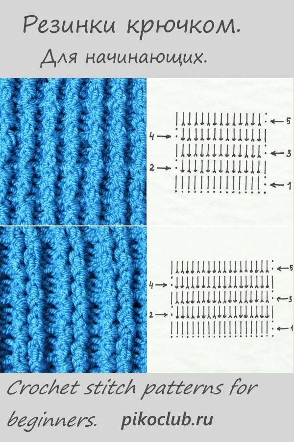 Резинка крючком схемы для начинающих Резинки крючком Плотные Узоры Крючком. Модели стежков, Узоры, Вязание крючком дл